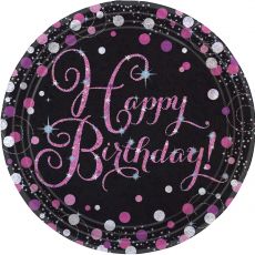 Happy Birthday talířky, černo - růžové barvy