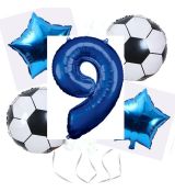 Balónkový set Fotbal, modrý, 9.narozeniny, 5 ks