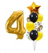 Balónkový set zlato-černý číslo 4, 10 ks