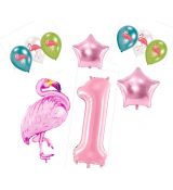 Balónkový set Plameňák 1.narozeniny, 10 ks