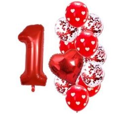 Balónkový set Srdce červené, číslo 1, 12 ks