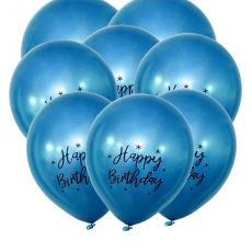 Balónek metalický modrý Happy Birthday, 30 cm, 5 ks