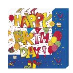HAPPY BIRTHDAY ubrousky modré 20 ks,  33 cm x 33 cm