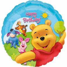 Fóliový balónek Medvídek Pú - happy birthday, kulatý, 45 cm