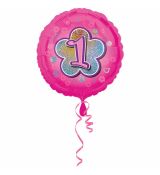 Fóliový balonek č. 1 - růžový, kulatý, 43 cm