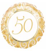 Fóliový balonek 50.výročí svatby - zlatý, kulatý, 43 cm