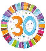 Fóliový balonek č. 30 - Happy Birthday, kulatý, 43 cm