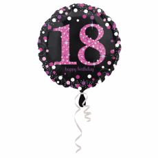 Fóliový balonek č. 18 - černo-růžový, kulatý, 45 cm