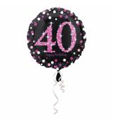 Fóliový balonek č. 40 - černo-růžový, kulatý,  45 cm