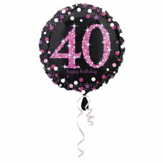 Fóliový balonek č. 40 - černo-růžový, kulatý,  45 cm