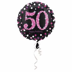 Fóliový balonek č. 50 - černo-růžový, kulatý,  45 cm