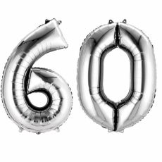 Fóliový balonek číslo 60 - stříbrný, 86 cm