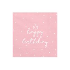Růžové ubrousky Happy Birthday 20 ks, 33 cm x 33 cm