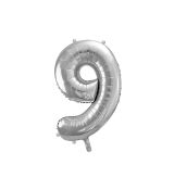 Fóliový balónek číslo 9 - stříbrný, 86 cm