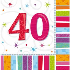 Happy Birthday ubrousky 40.narozeniny, 16 ks,  33 cm x 33 cm