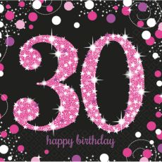 Ubrousky 30.narozeniny, černo - růžové barvy