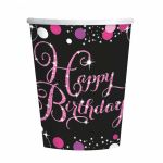 HAPPY BIRTHDAY kelímky černo-růžové 8 ks, 266 ml
