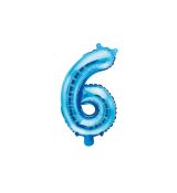 Fóliový balónek číslo 6 - modrý, 35 cm