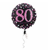 Fóliový balonek č. 80 - černo-růžový, kulatý,  43 cm