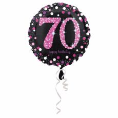 Fóliový balonek č. 70 - černo-růžový, kulatý,  43 cm