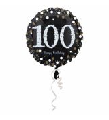 Fóliový balonek č. 100 - černý, kulatý,  43 cm