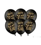 Balónek Happy New Year, černá zlatá, 30 cm, 5 ks