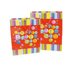 Papírová dárkové taška, 265x135x340, červená Happy Birthday