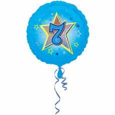 Fóliový balonek č. 7  modrý, kulatý, 43 cm