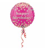Fóliový balónek růžový Happy Birthday, 43 cm