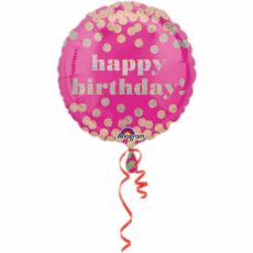 Fóliový balónek růžový Happy Birthday, 43 cm