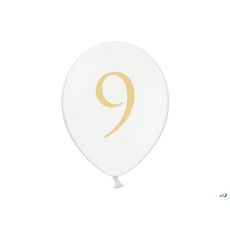 Balónek bílý se zlatým č. 9