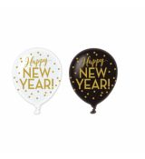 Balónek Happy New Year, černá bílá, 28 cm, 6 ks