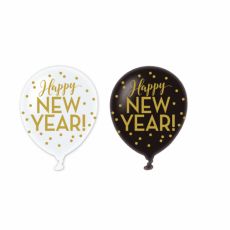 Balónek Happy New Year, černá bílá, 28 cm, 6 ks