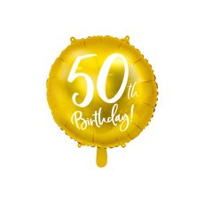 Fóliový balonek č. 50 -  metalický zlatý, kulatý, 45 cm