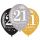 Balónek číslo 21 - zlatá, stříbrná a černá, 6 ks, 28 cm