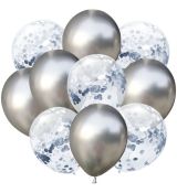 Balónky 10 ks mix - stříbrné konfety