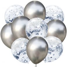 Balónky 10 ks mix - stříbrné konfety