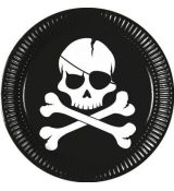 Piráti černá lebka talířky 8 ks, 23 cm