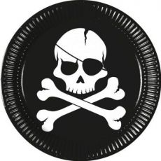 Piráti černá lebka talířky 8 ks, 23 cm