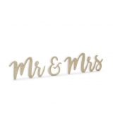 Dřevěný nápis Mr & Mrs, zlatý, 50 x 10 cm