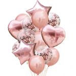 Balónkový set rose gold konfety, 14 ks
