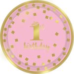 Holčička 1st Birthday talířky 8 ks, 17,7 cm
