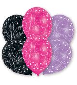 Balónek HB růžová, fialová, černá, 6 ks, 28 cm