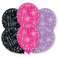 Balónek HB růžová, fialová, černá, 6 ks, 28 cm