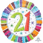 Fóliový balonek č. 21 - Happy Birthday, kulatý, 43 cm