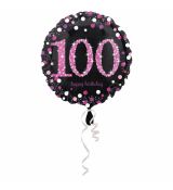 Fóliový balonek č. 100 - černo-růžový, kulatý,  43 cm