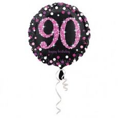 Fóliový balonek č. 90 - černo-růžový, kulatý,  43 cm