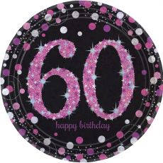 Talířky 60.narozeniny, černo - růžové barvy