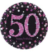 Talířky 50.narozeniny, černo - růžové barvy