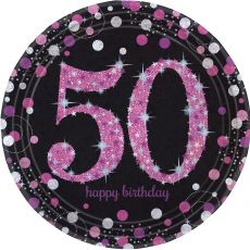 Talířky 50.narozeniny, černo - růžové barvy